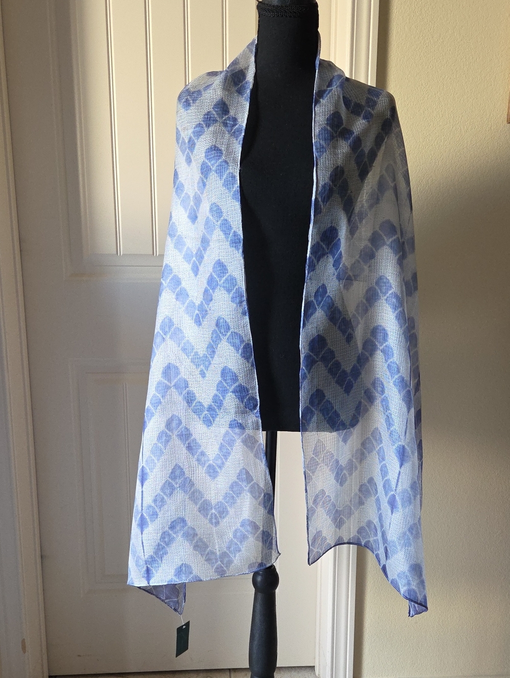 Silk and Cotton Scarf in Beautiful Blue Hues, NWT